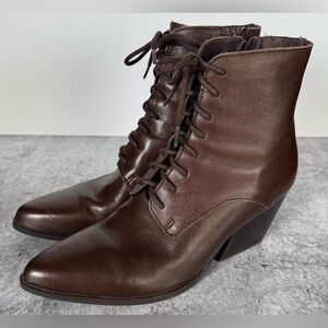 Jeffrey Campbell Brown Leather Lace Up Side Zip Pointed Toe Ankle Boots 7.5